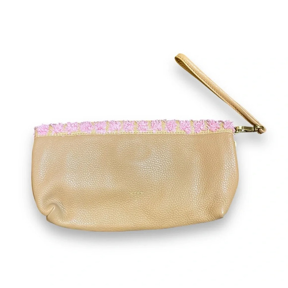 Fossil Preston Large Pink/Violet Straw Leather Fold Over Wristlet Pouch Clutch - Picture 12 of 12